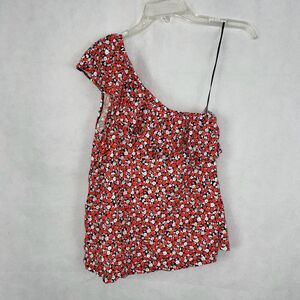 H&M LOGG Orange One Shoulder Floral Sleeveless Top Size S